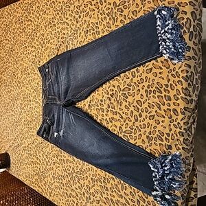 Almost Famous dark blue fringes on bottom jeans size 7